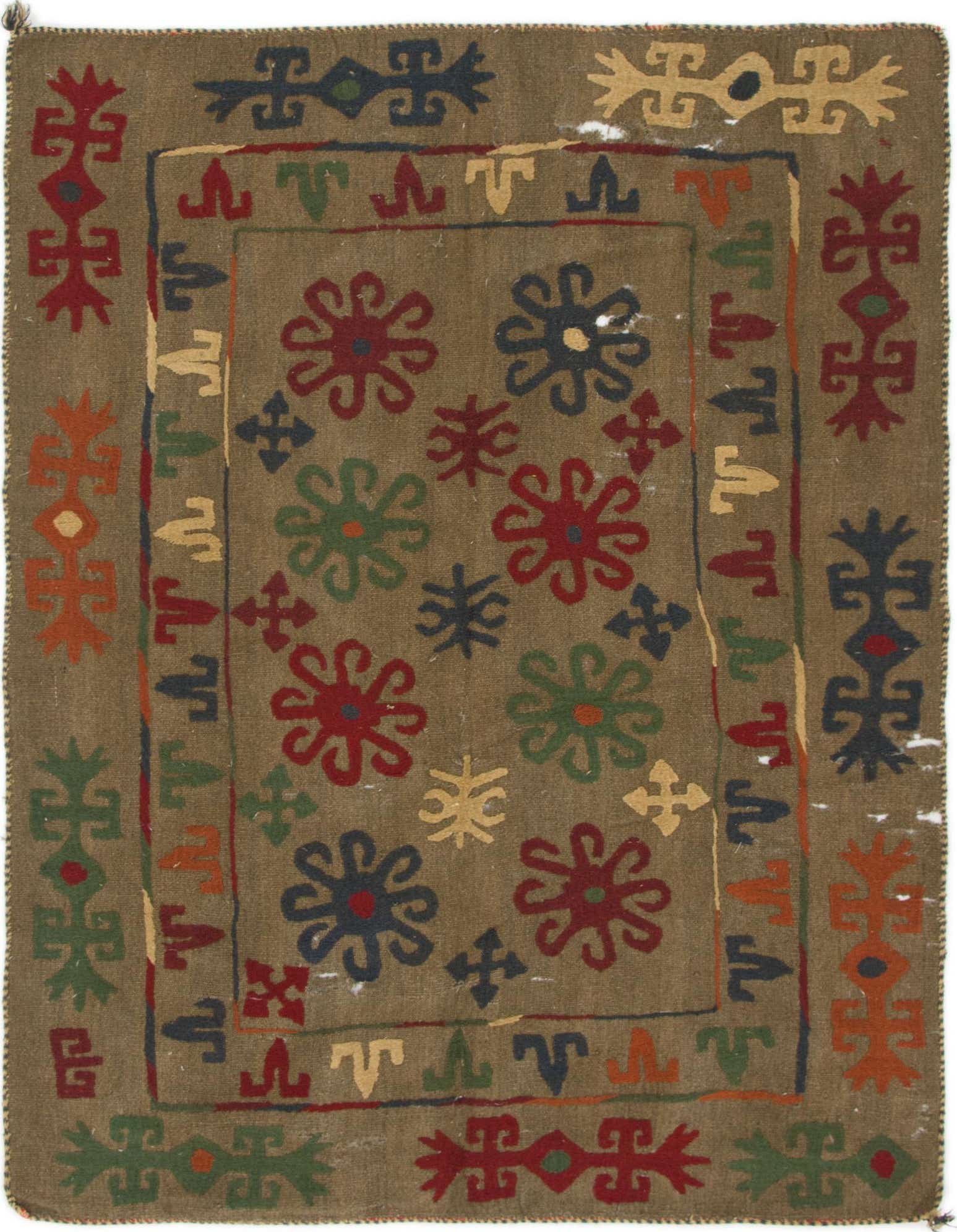 4' 10 x 6' 4 Hand Woven Kilim Suzani Wool Rug