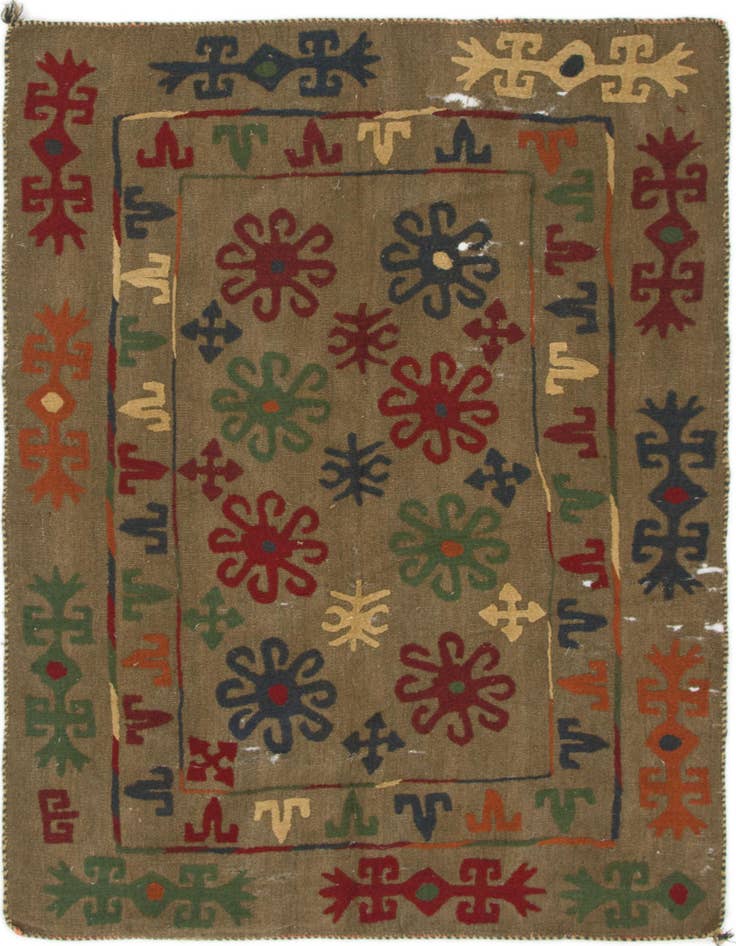 Detail image of 4' 10 x 6' 4 Hand Woven Kilim Suzani Wool Rug