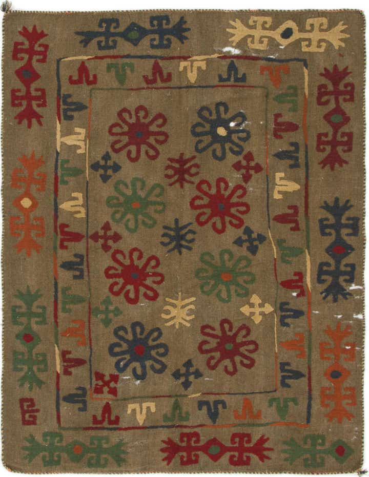4' 10 x 6' 4 Hand Woven Kilim Suzani Wool Rug
