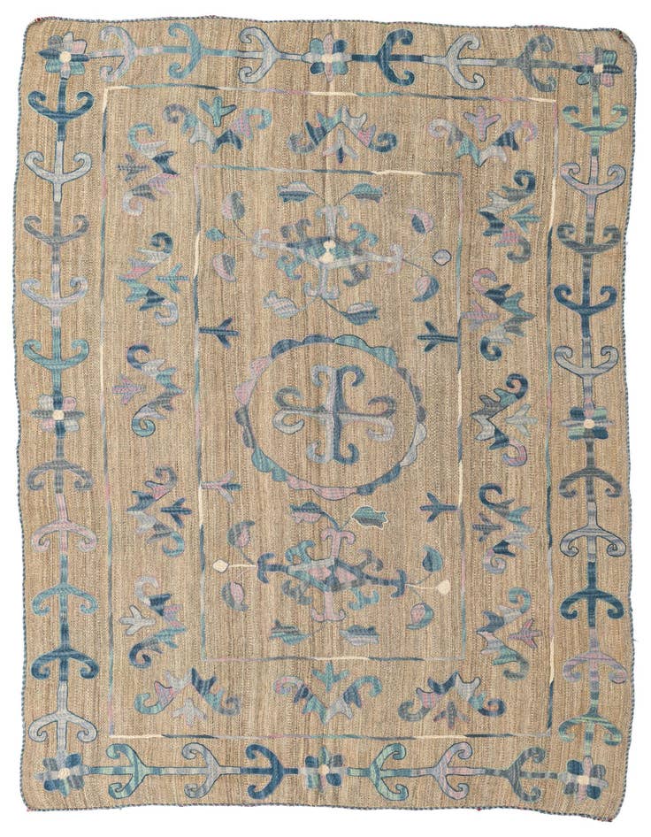 Detail image of 5' 6 x 7' 6 Hand Woven Kilim Suzani Wool Rug