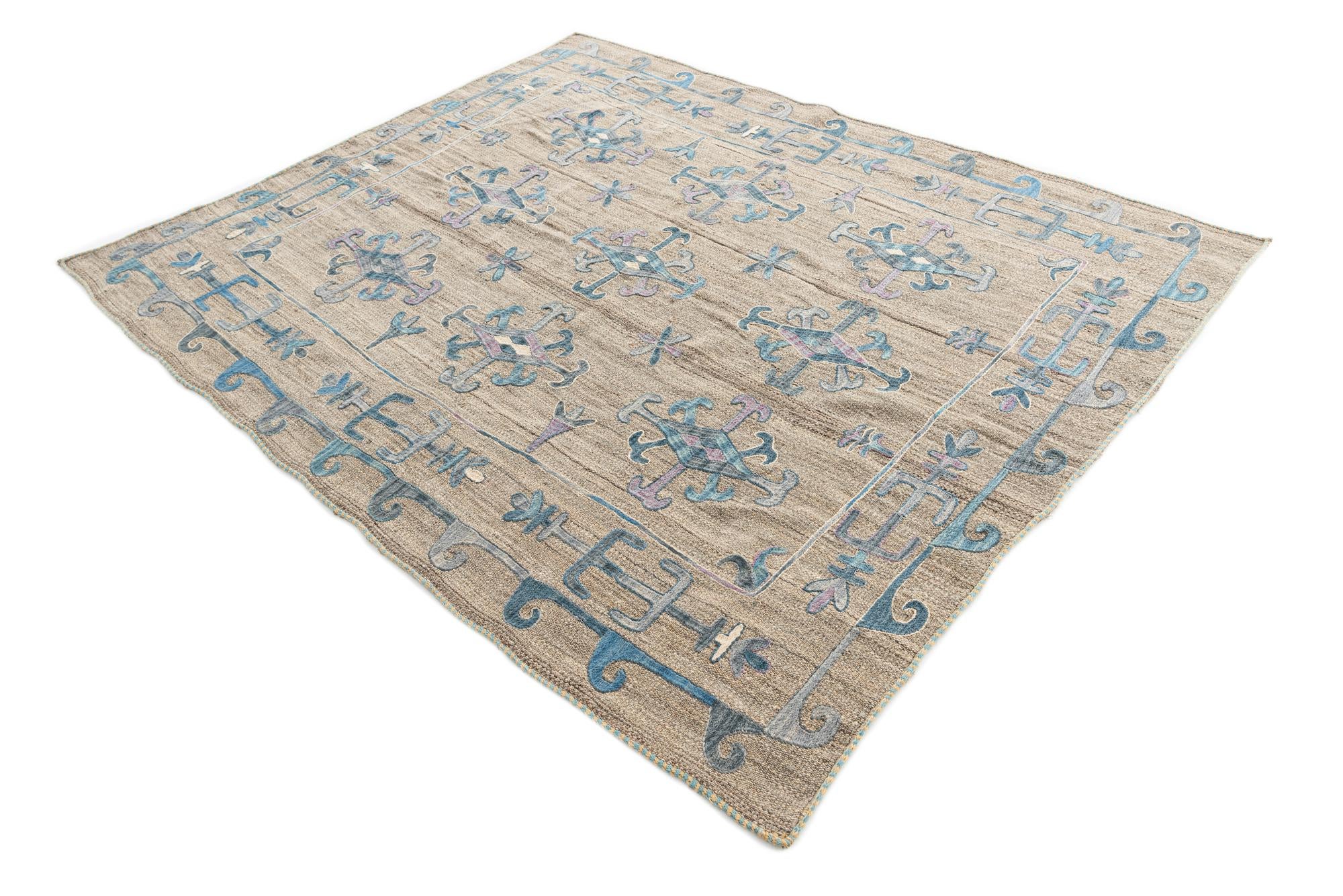 5' 7 x 6' 9 Hand Woven Kilim Suzani Wool Rug