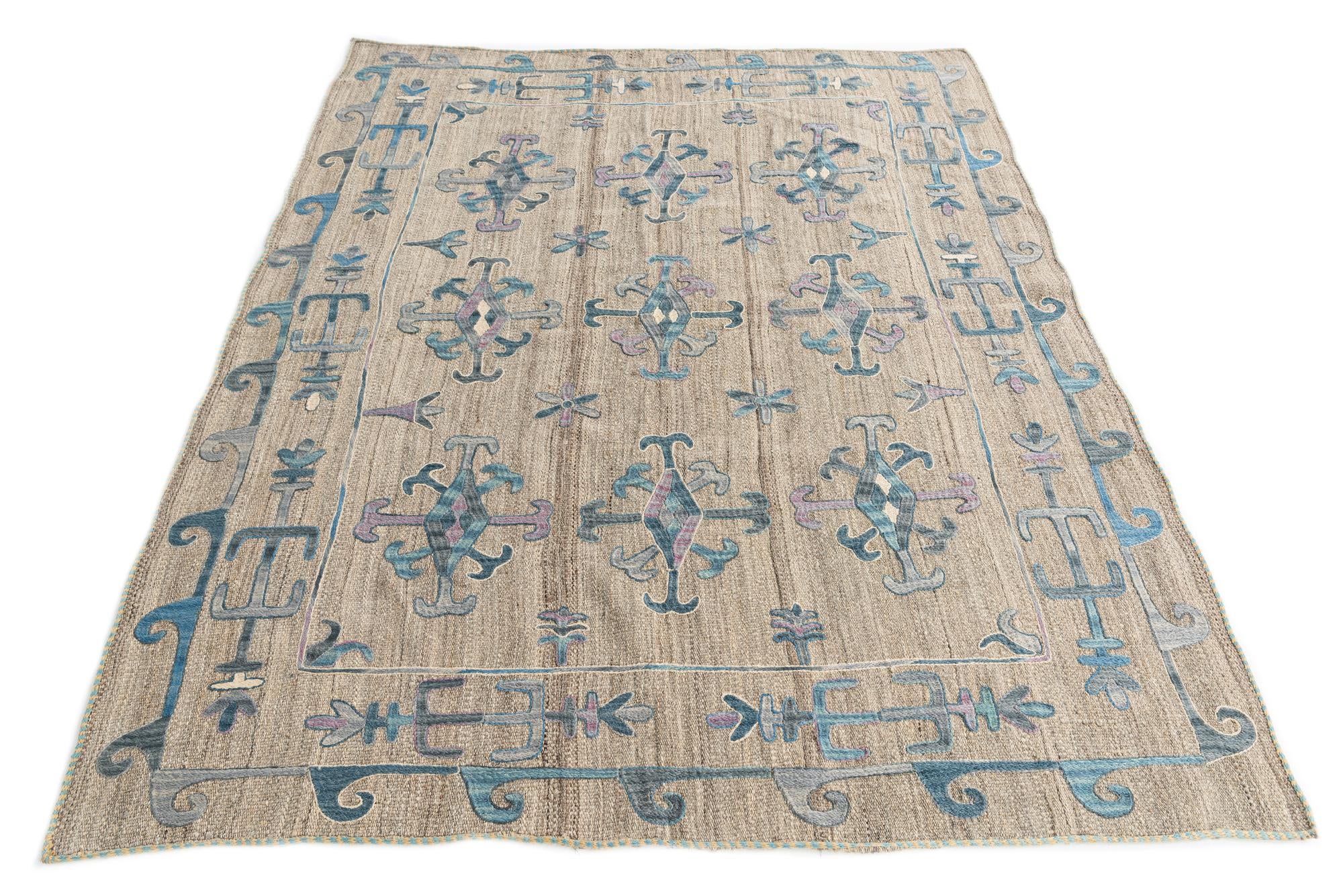 5' 7 x 6' 9 Hand Woven Kilim Suzani Wool Rug