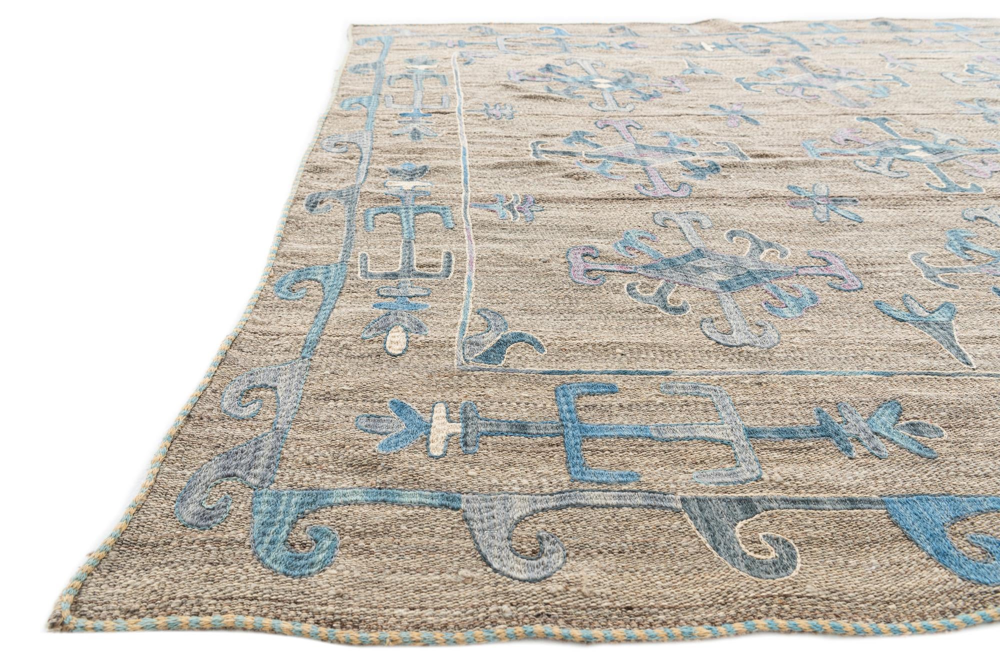 5' 7 x 6' 9 Hand Woven Kilim Suzani Wool Rug