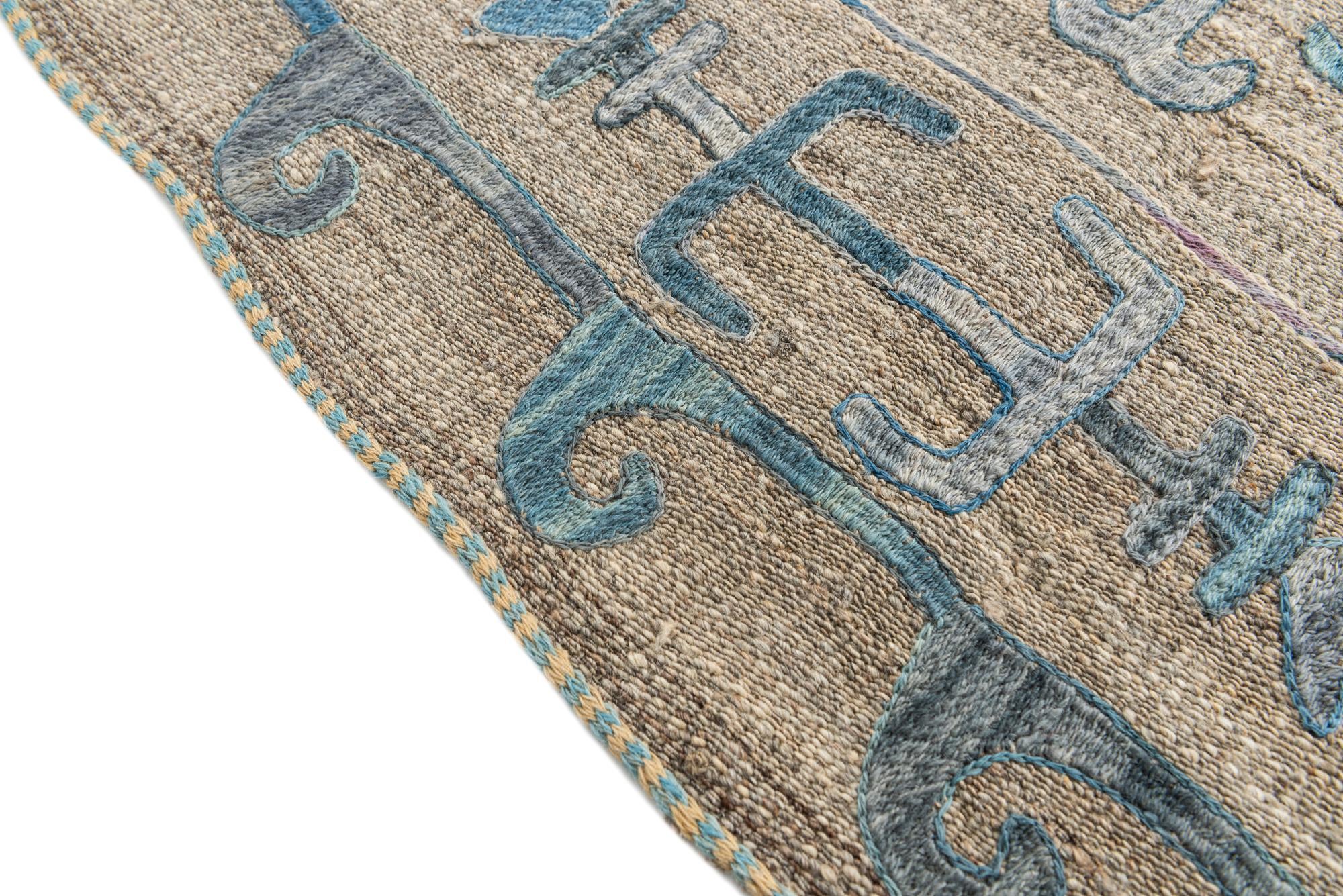 5' 7 x 6' 9 Hand Woven Kilim Suzani Wool Rug