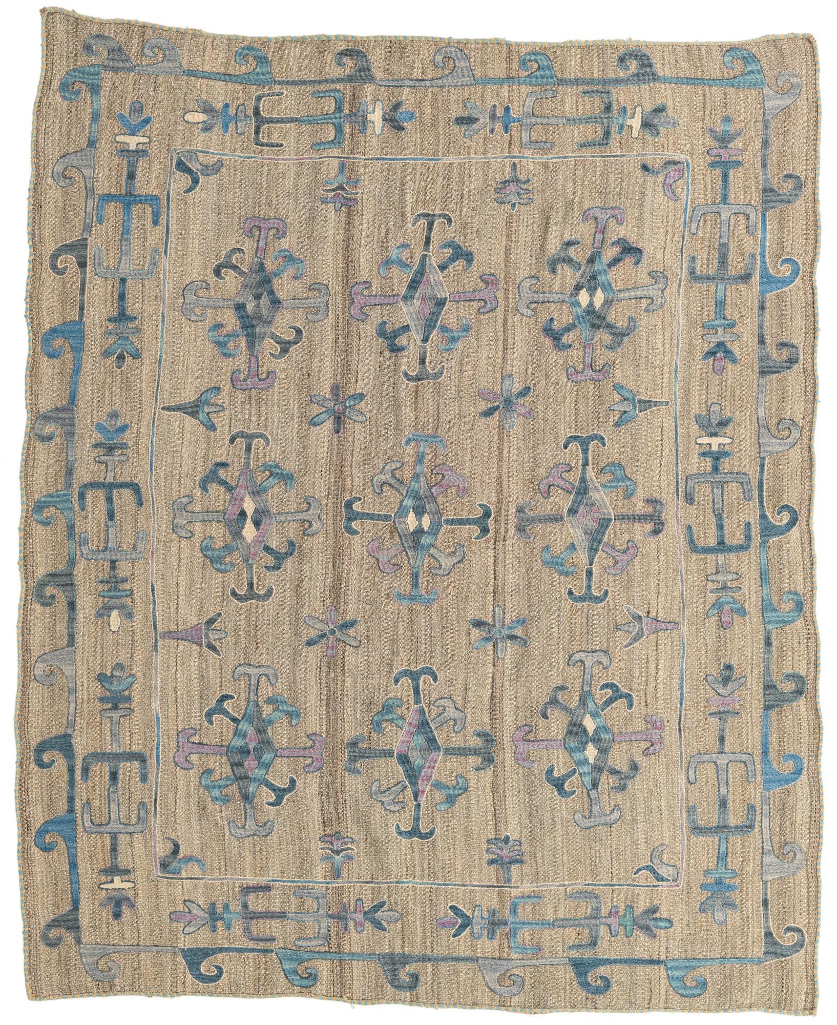 5' 7 x 6' 9 Hand Woven Kilim Suzani Wool Rug