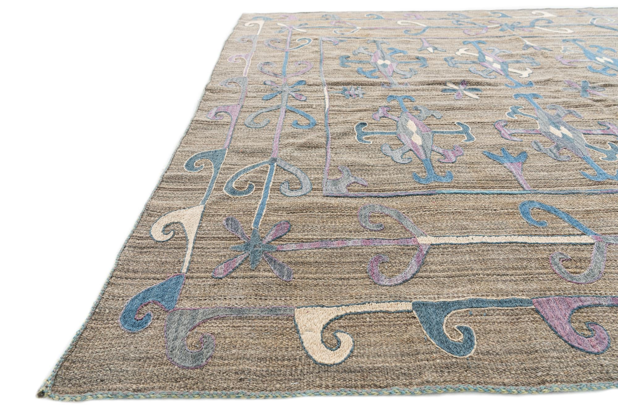 5' 7 x 7' 1 Hand Woven Kilim Suzani Wool Rug