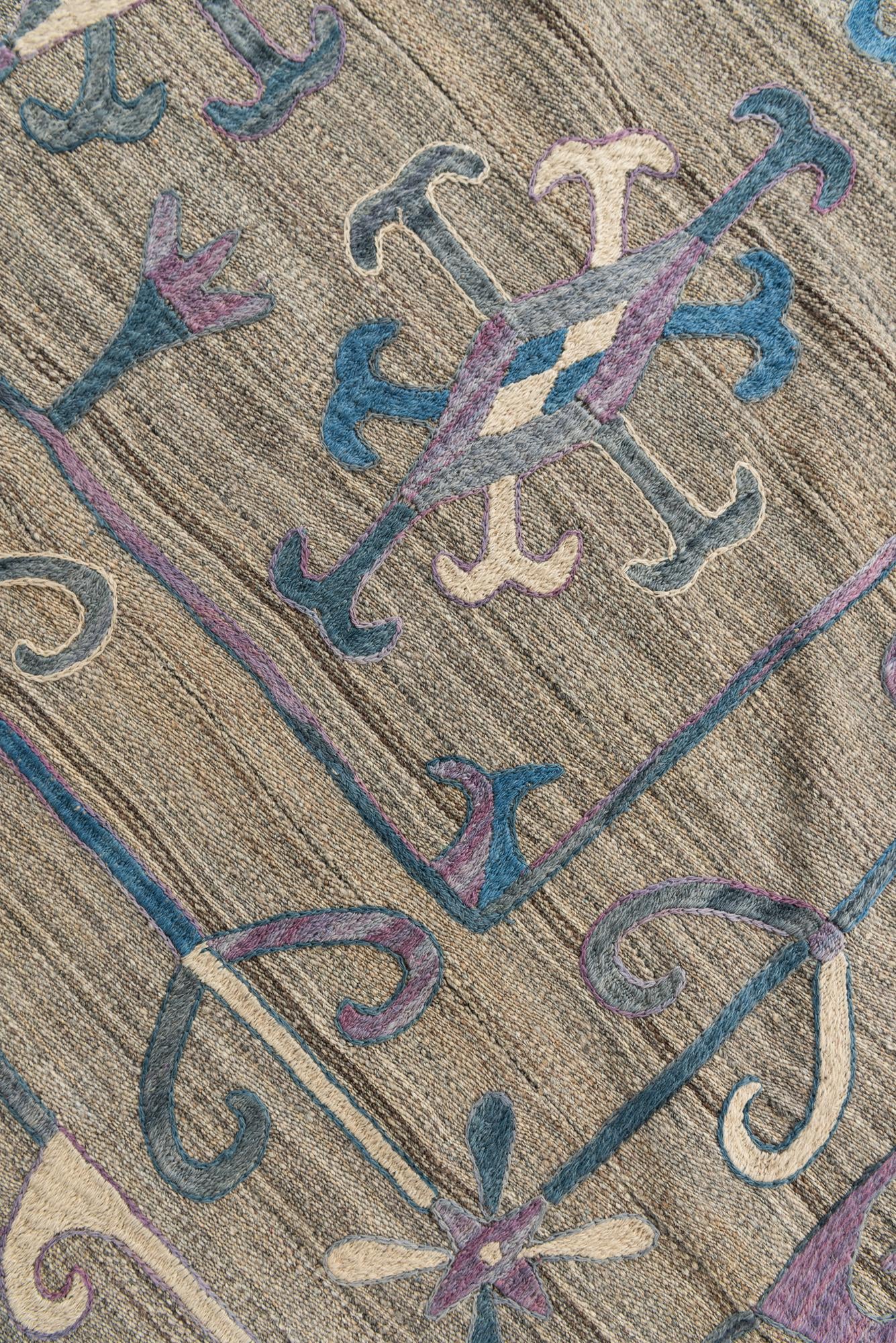 5' 7 x 7' 1 Hand Woven Kilim Suzani Wool Rug
