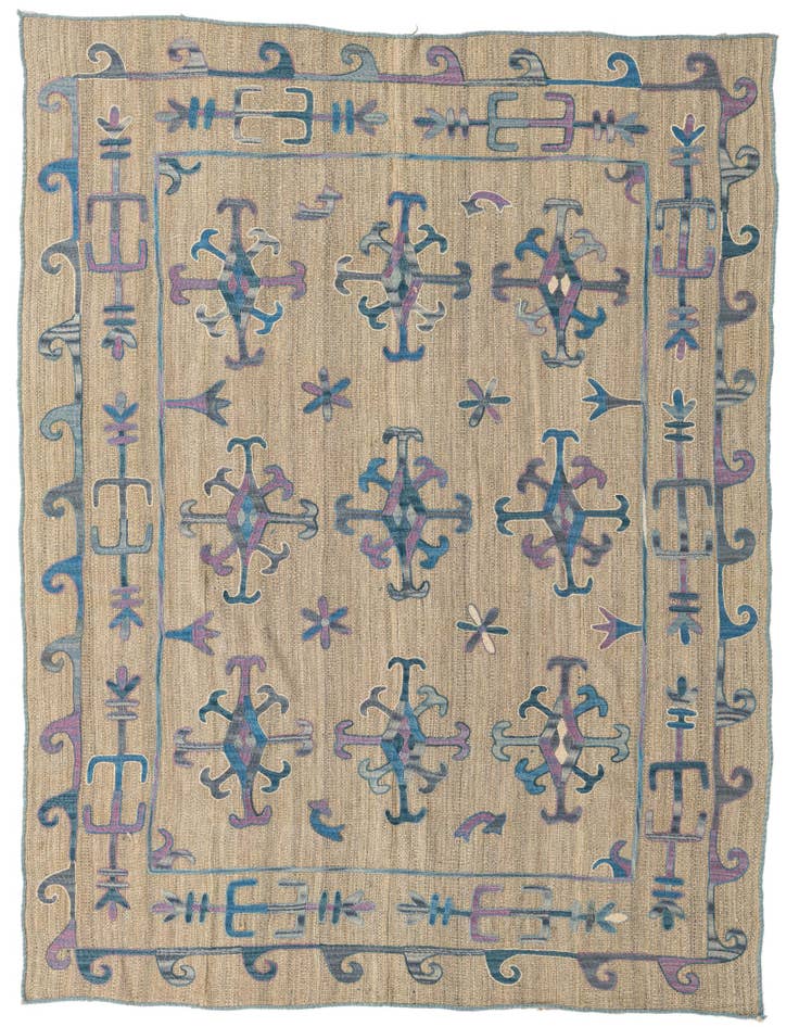 Detail image of 5' 8 x 7' Hand Woven Kilim Suzani Wool Rug