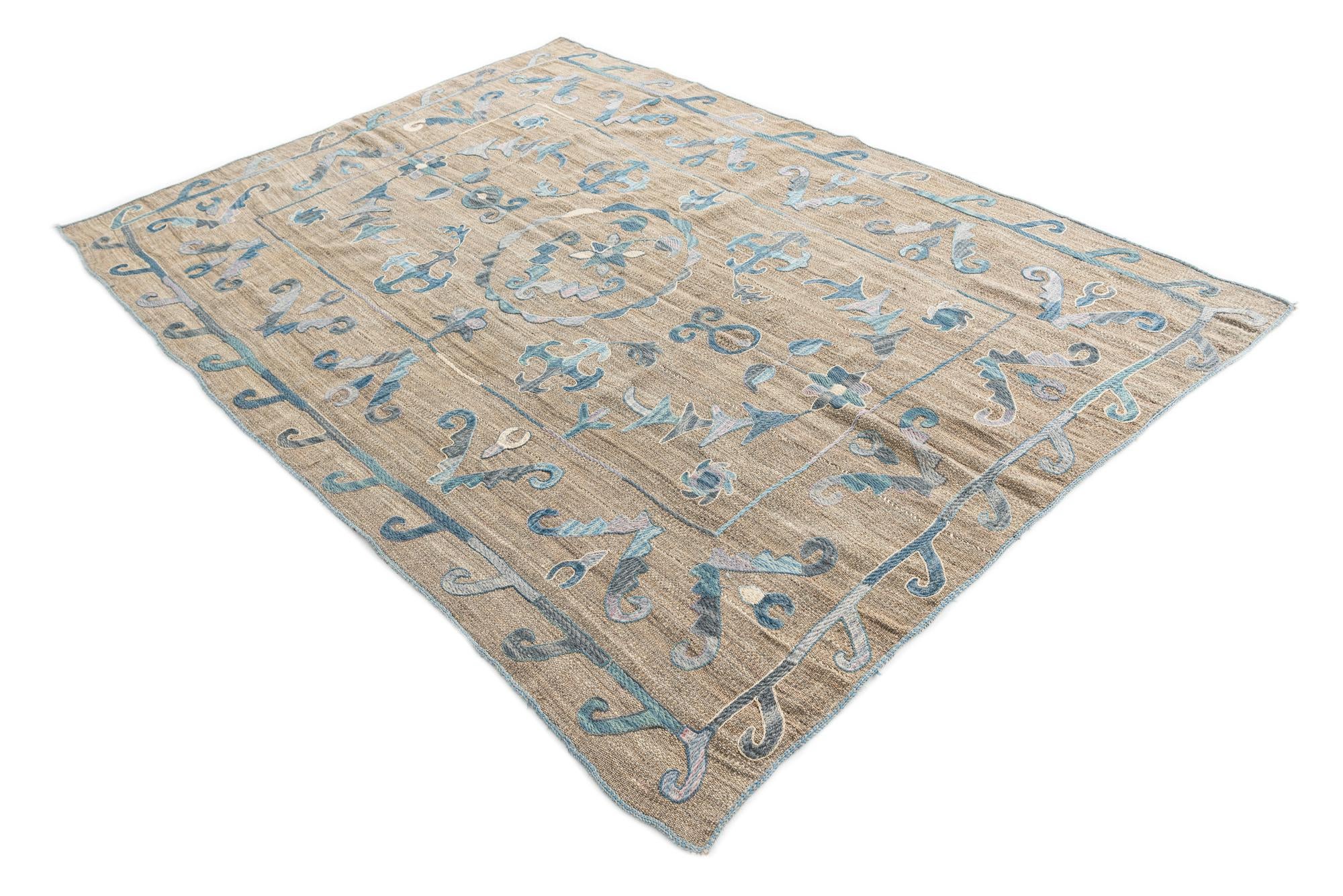 5' 6 x 7' 7 Hand Woven Kilim Suzani Wool Rug