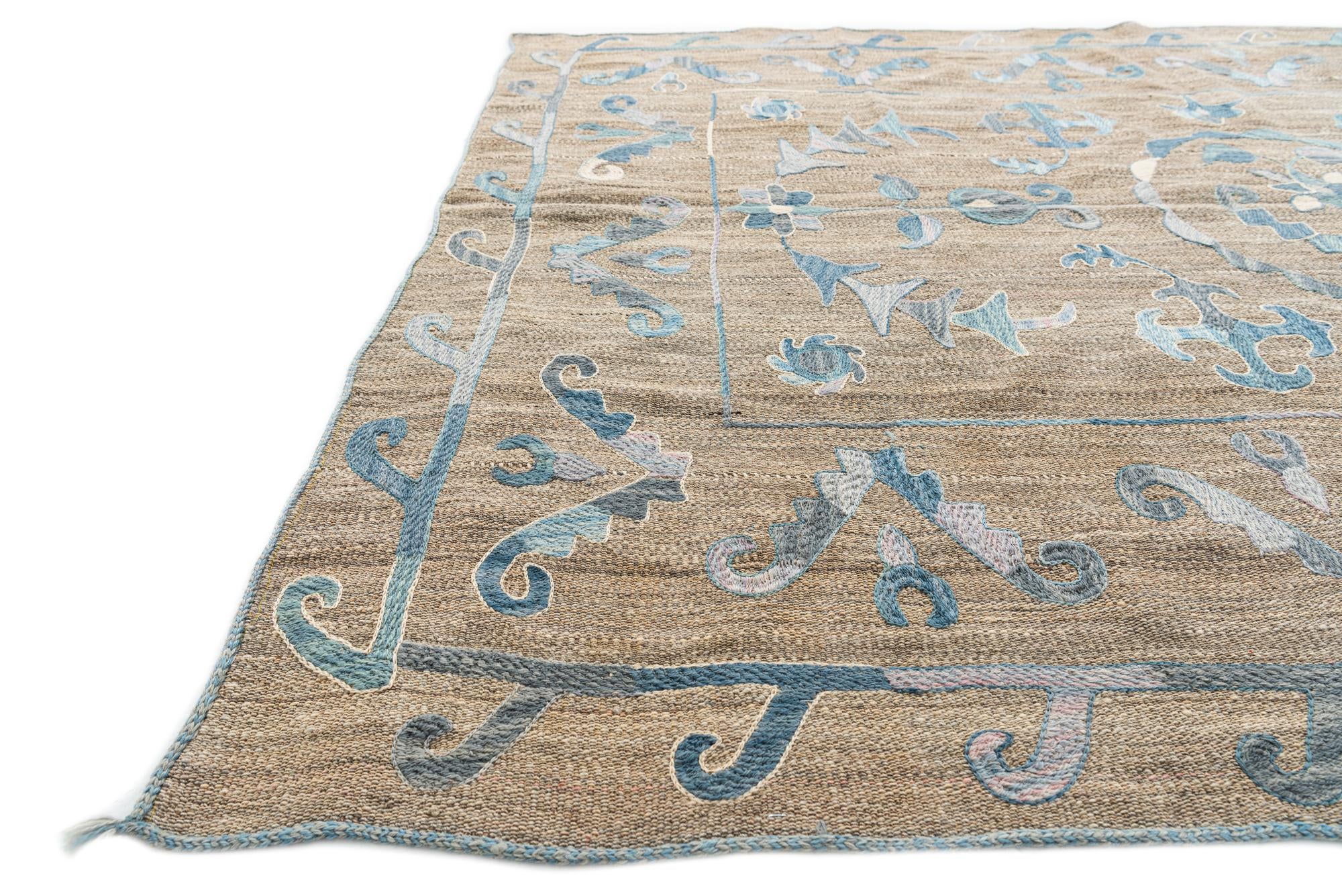 5' 6 x 7' 7 Hand Woven Kilim Suzani Wool Rug