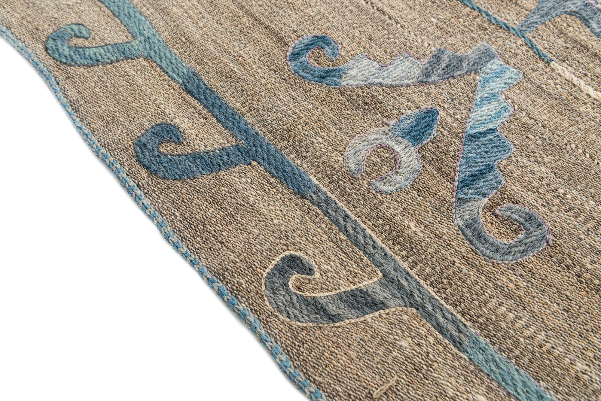 5' 6 x 7' 7 Hand Woven Kilim Suzani Wool Rug