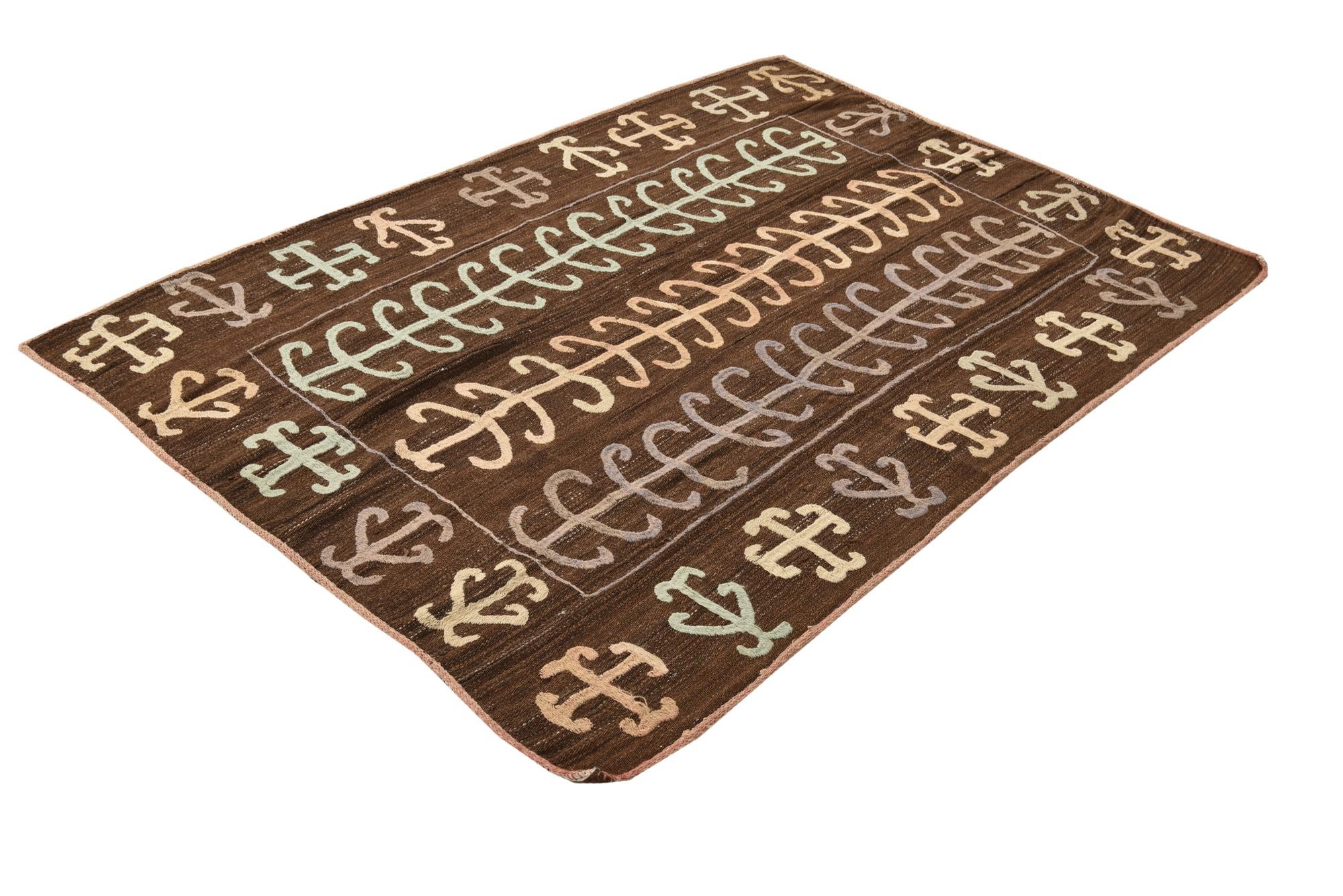 4' 4 x 6' 3 Hand Woven Kilim Suzani Wool Rug