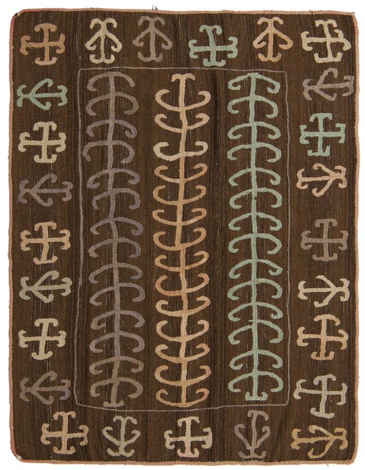 Detail image of 4' 4 x 6' 3 Hand Woven Kilim Suzani Wool Rug