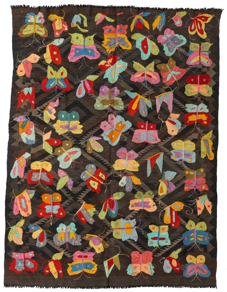 Detail image of 5' 4 x 7' 8 Hand Woven Kilim Suzani Wool Rug