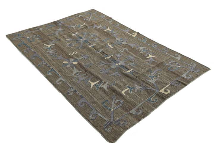 4' 7 x 6' 7 Hand Woven Kilim Suzani Wool Rug
