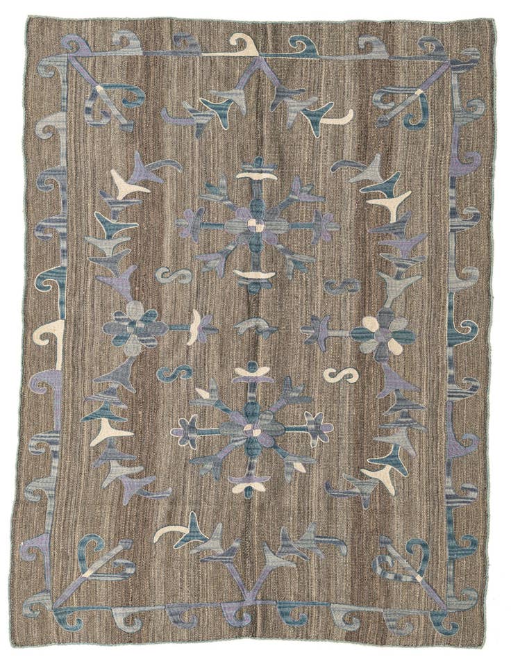 Detail image of 4' 7 x 6' 7 Hand Woven Kilim Suzani Wool Rug