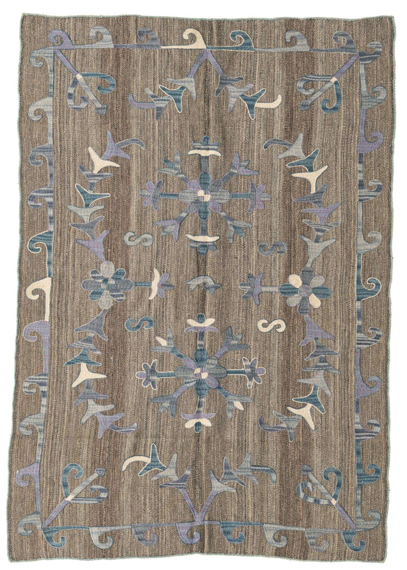 4' 7 x 6' 7 Hand Woven Kilim Suzani Wool Rug