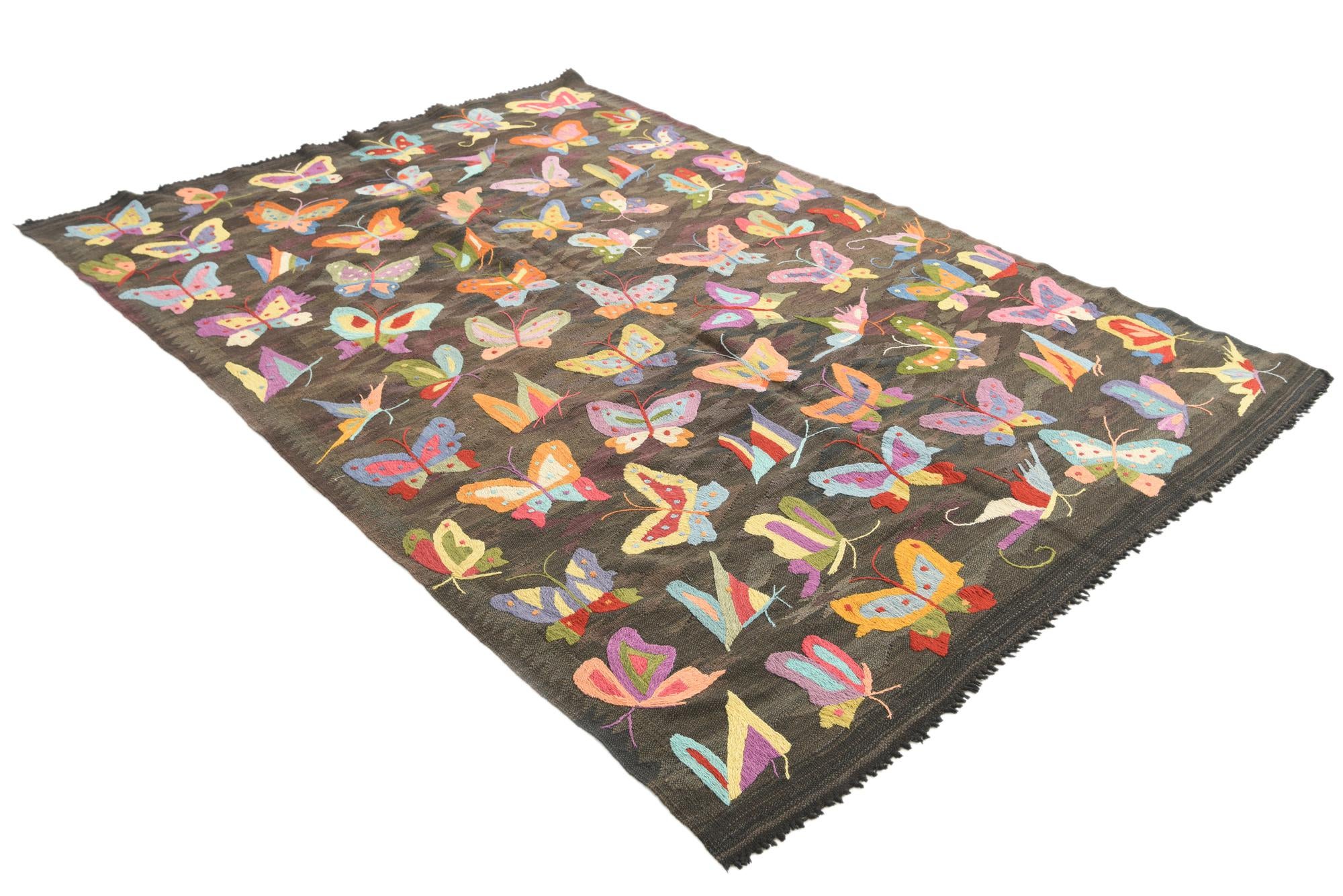 5' 3 x 7' 9 Hand Woven Kilim Suzani Wool Rug