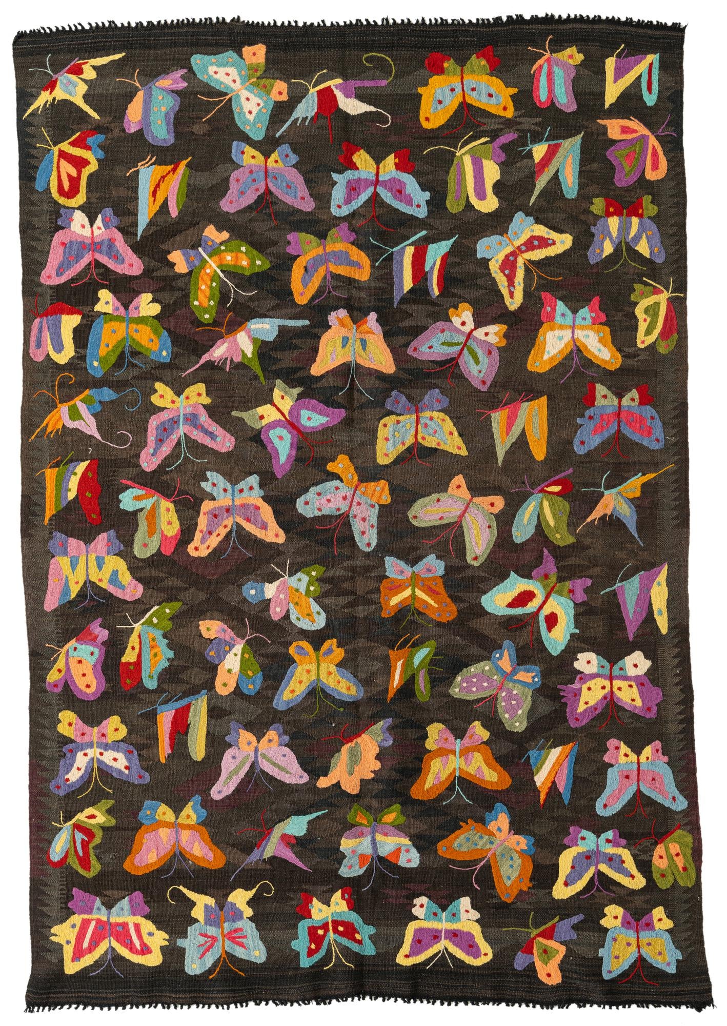 5' 3 x 7' 9 Hand Woven Kilim Suzani Wool Rug