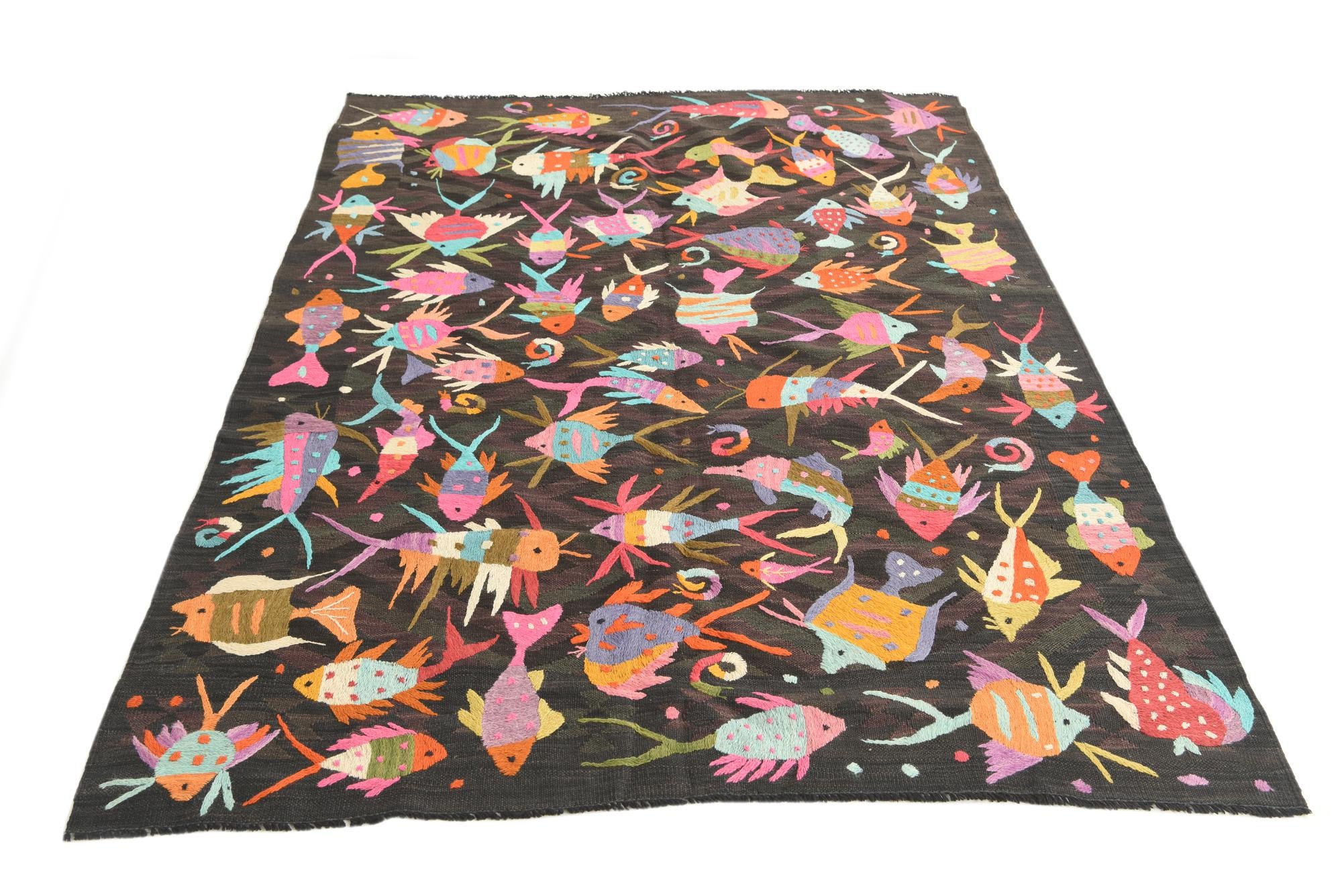 4' 7 x 6' 3 Hand Woven Kilim Suzani Wool Rug