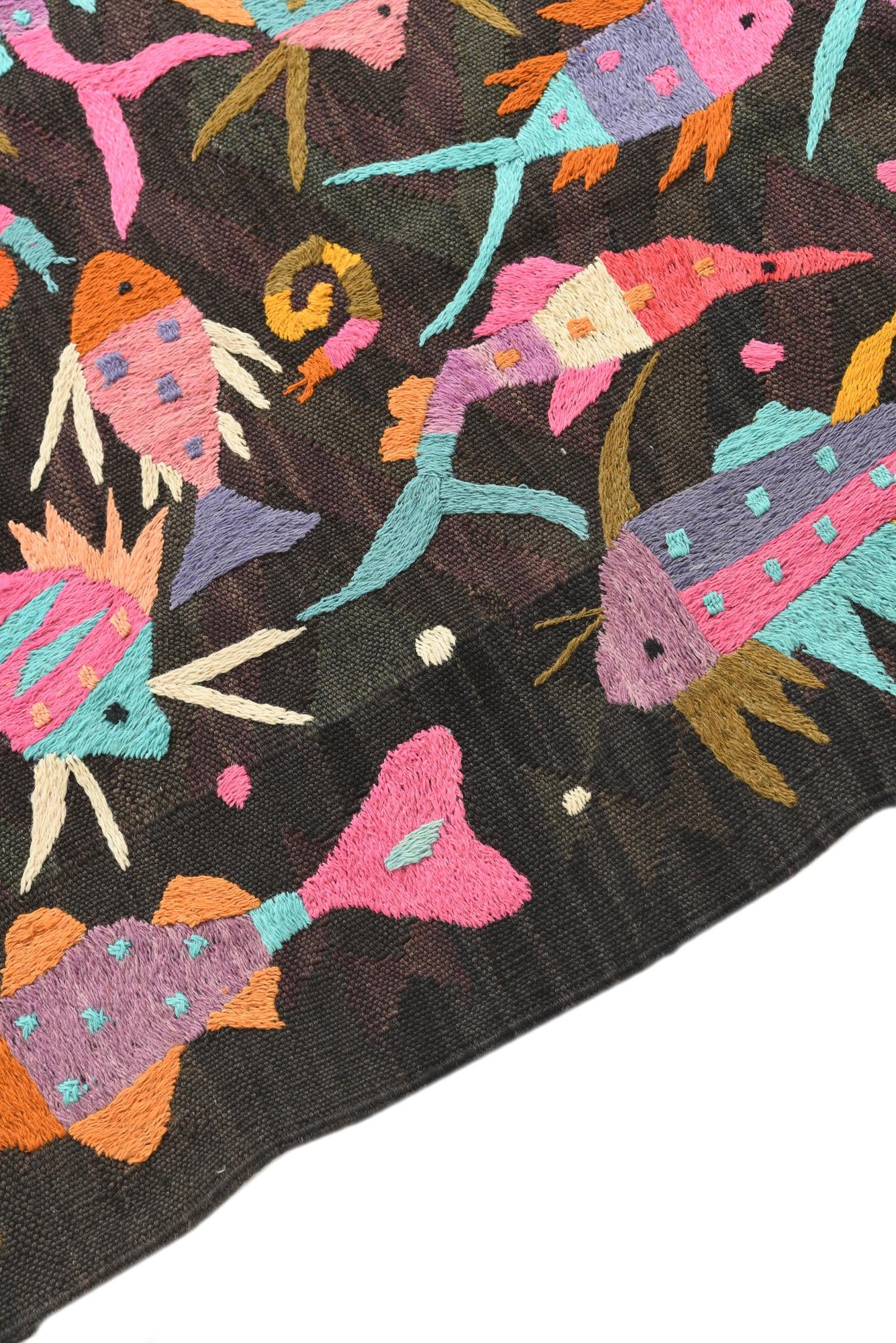 4' 7 x 6' 3 Hand Woven Kilim Suzani Wool Rug