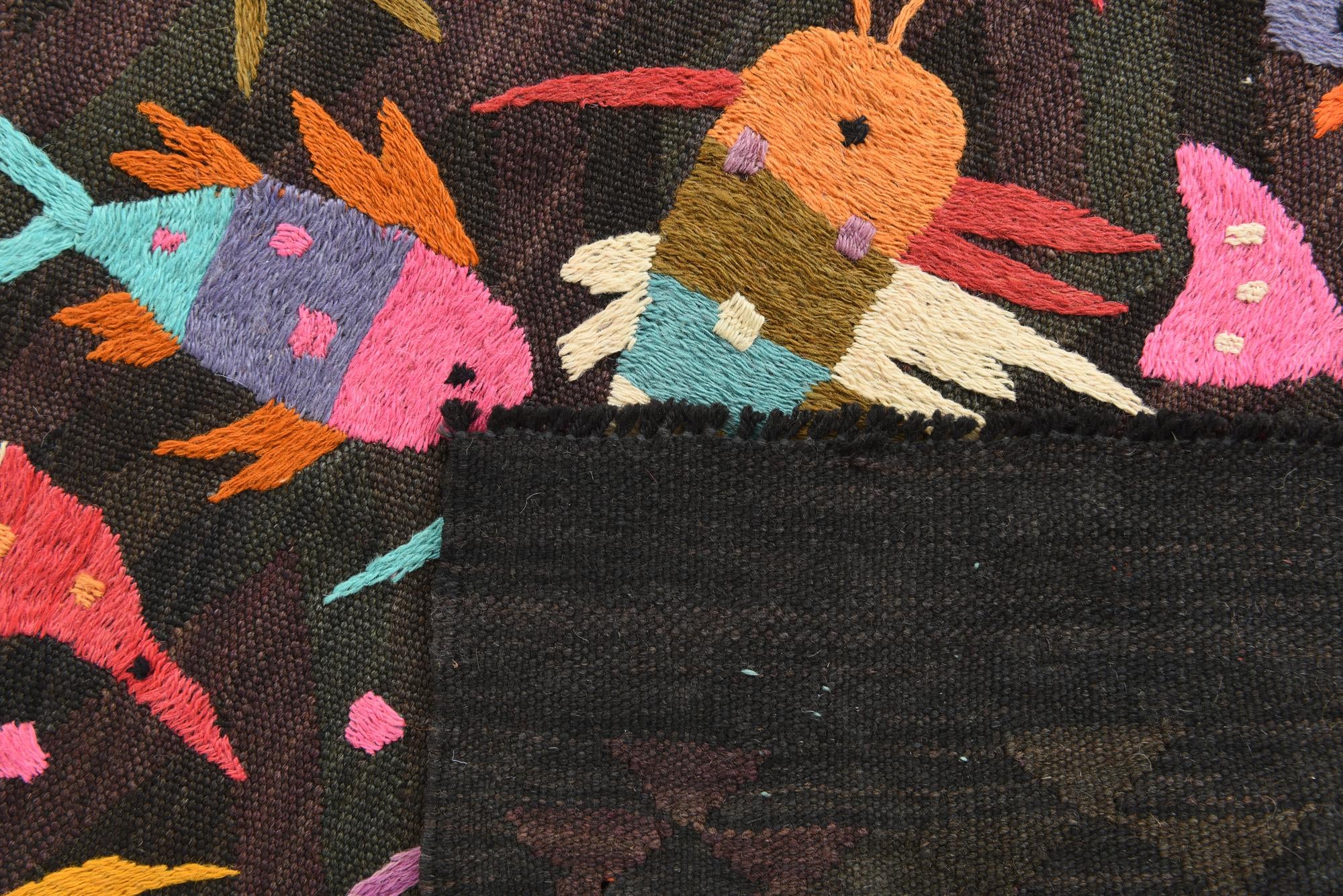 4' 7 x 6' 3 Hand Woven Kilim Suzani Wool Rug