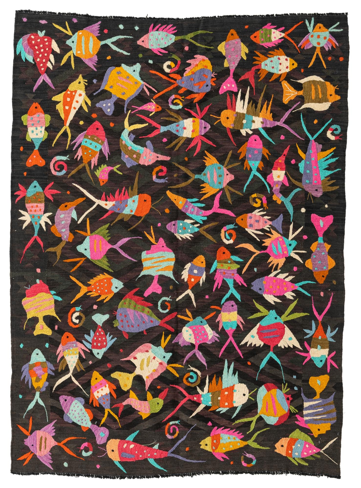 4' 7 x 6' 3 Hand Woven Kilim Suzani Wool Rug