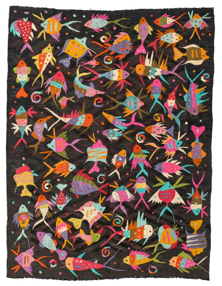 Detail image of 4' 7 x 6' 3 Hand Woven Kilim Suzani Wool Rug
