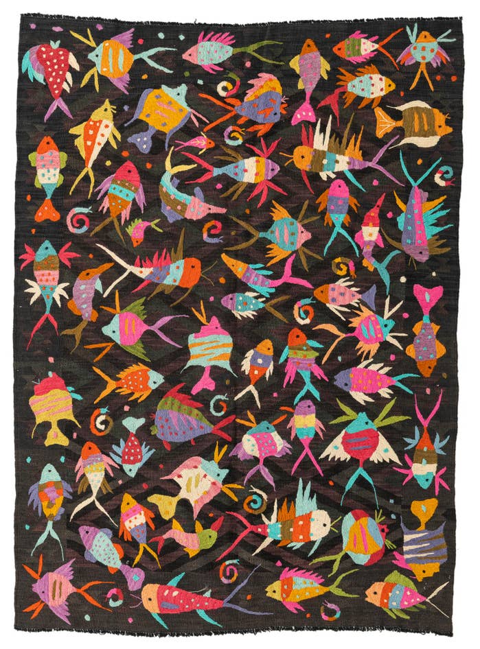 Detailfoto van 140cm x 190cm Handgeweven Kilim Suzani Wol Vloerkleed
