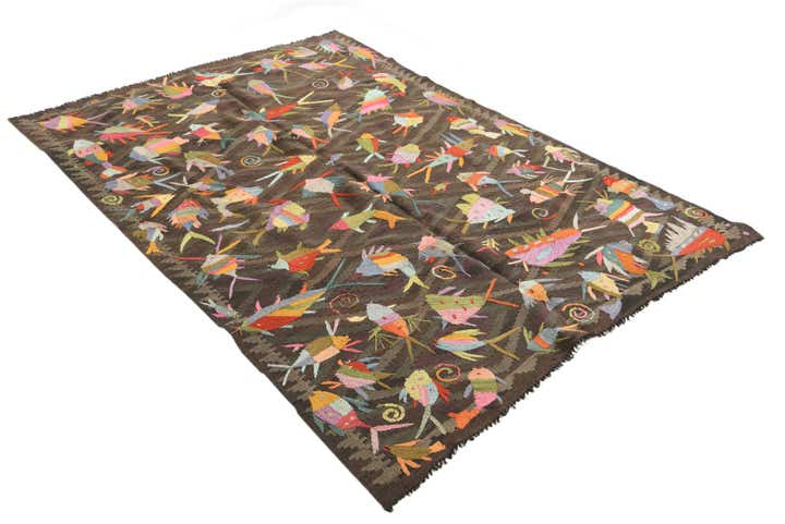 4' 9 x 6' 10 Hand Woven Kilim Suzani Wool Rug