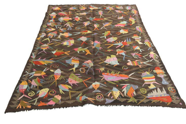 Detail image of 4' 9 x 6' 10 Hand Woven Kilim Suzani Wool Rug