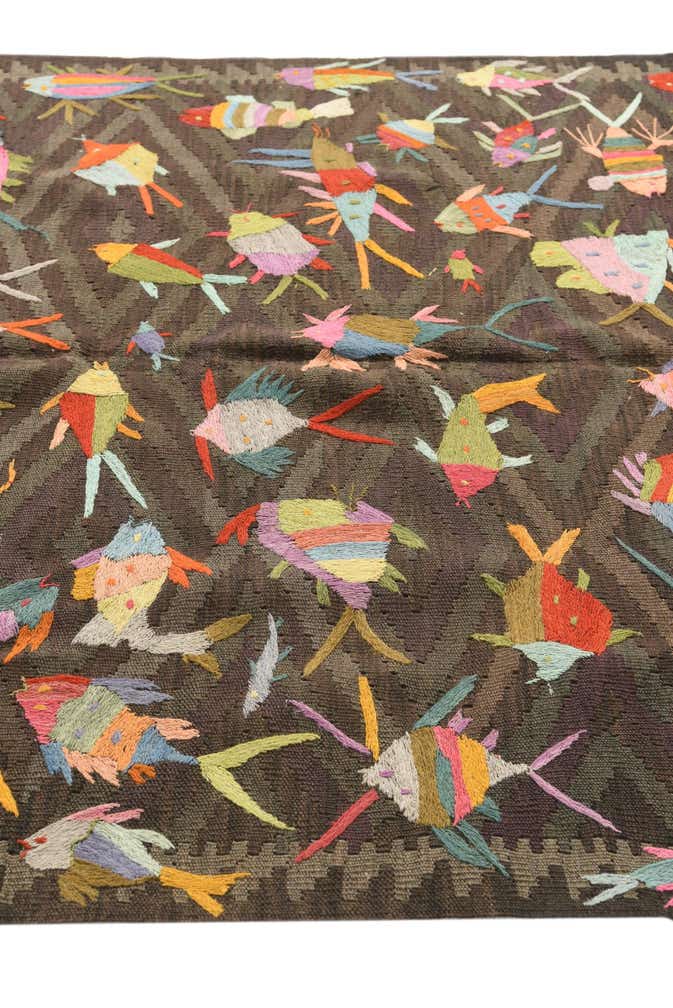 4' 9 x 6' 10 Hand Woven Kilim Suzani Wool Rug