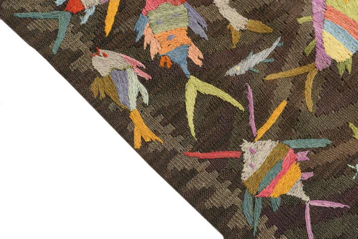 4' 9 x 6' 10 Hand Woven Kilim Suzani Wool Rug