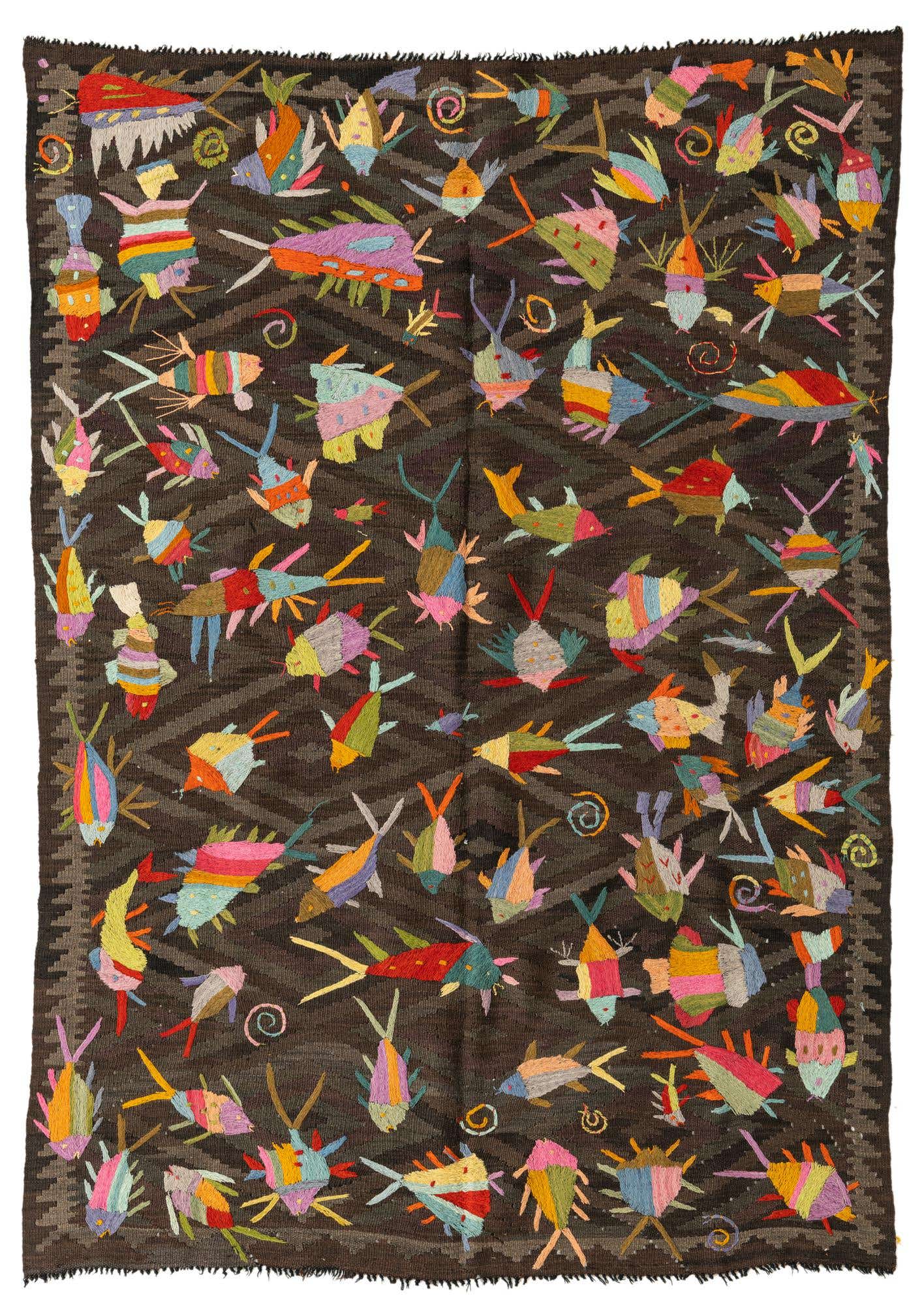 4' 9 x 6' 10 Hand Woven Kilim Suzani Wool Rug