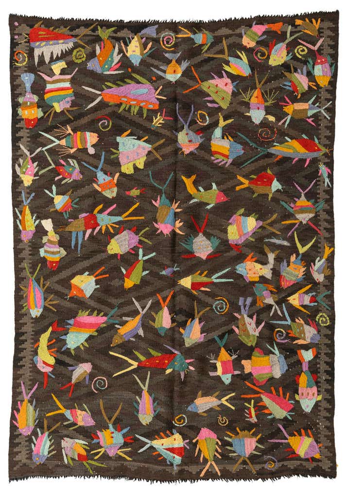 4' 9 x 6' 10 Hand Woven Kilim Suzani Wool Rug