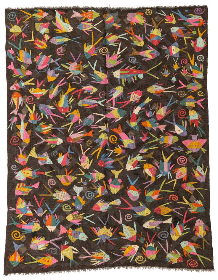Detail image of 4' 9 x 7' Hand Woven Kilim Suzani Wool Rug