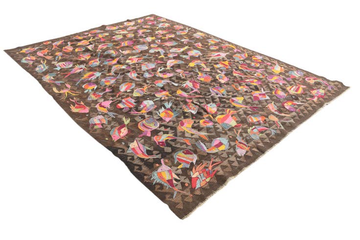 Detail image of 7' x 9' 4 Hand Woven Kilim Suzani Wool Rug