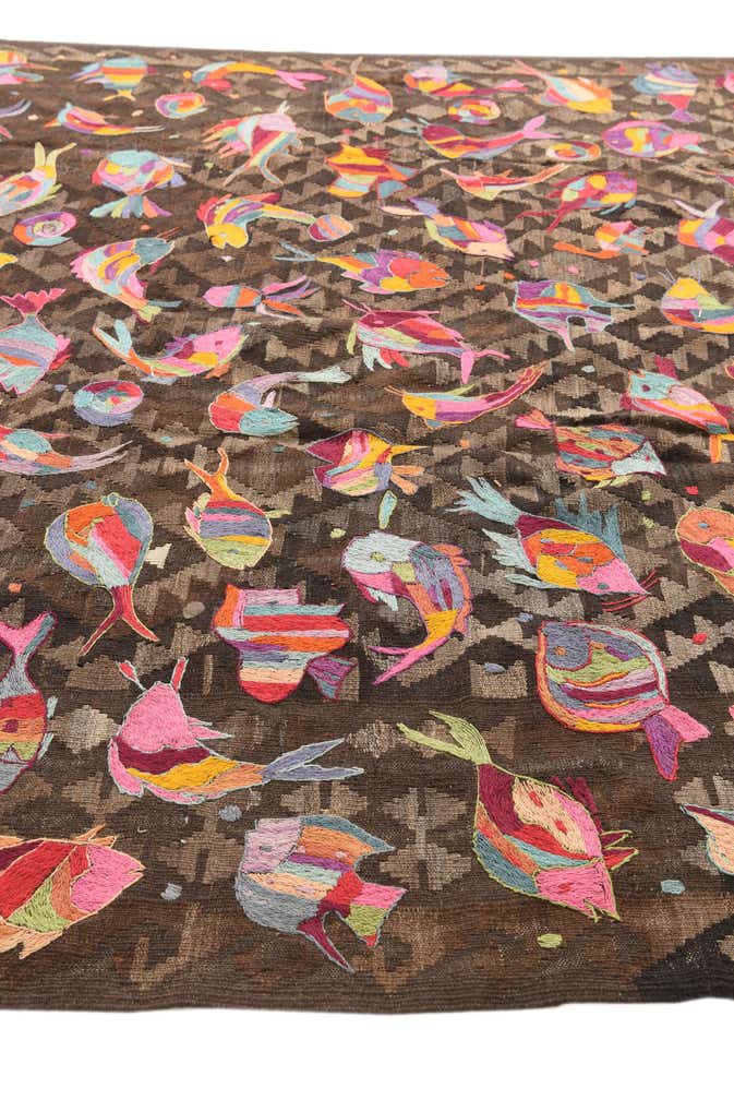 7' x 9' 4 Hand Woven Kilim Suzani Wool Rug