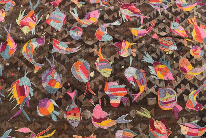7' x 9' 4 Hand Woven Kilim Suzani Wool Rug