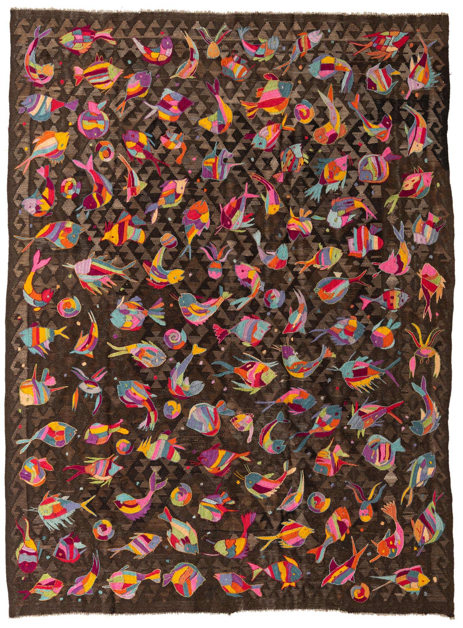 7' x 9' 4 Hand Woven Kilim Suzani Wool Rug