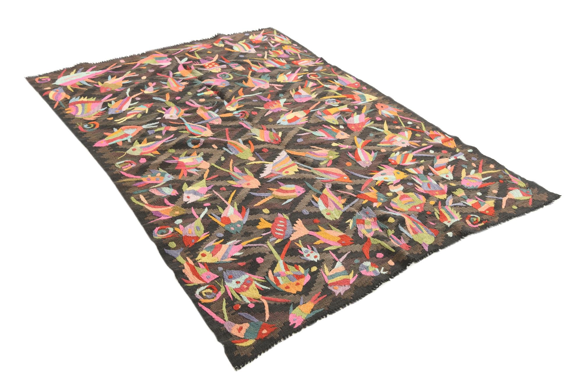 4' 7 x 6' 4 Hand Woven Kilim Suzani Wool Rug