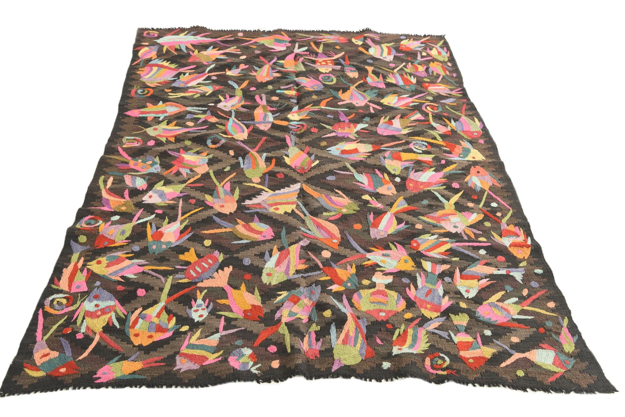 4' 7 x 6' 4 Hand Woven Kilim Suzani Wool Rug