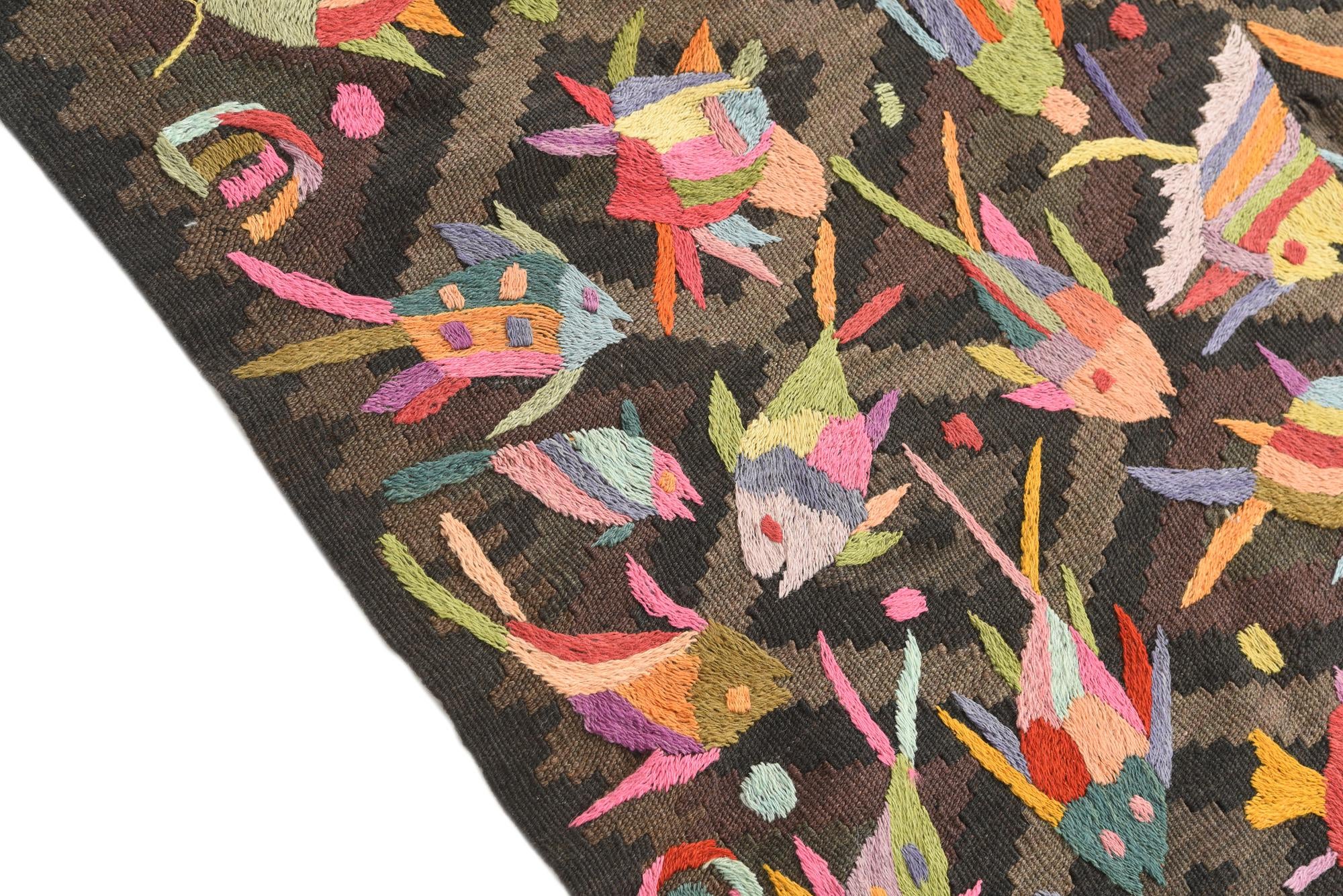 4' 7 x 6' 4 Hand Woven Kilim Suzani Wool Rug