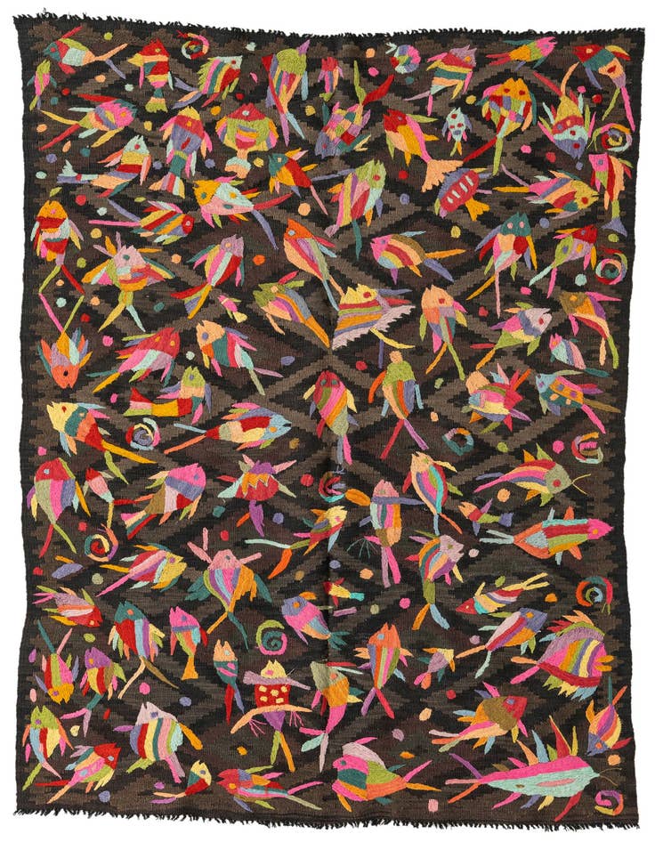 Detail image of 4' 7 x 6' 4 Hand Woven Kilim Suzani Wool Rug