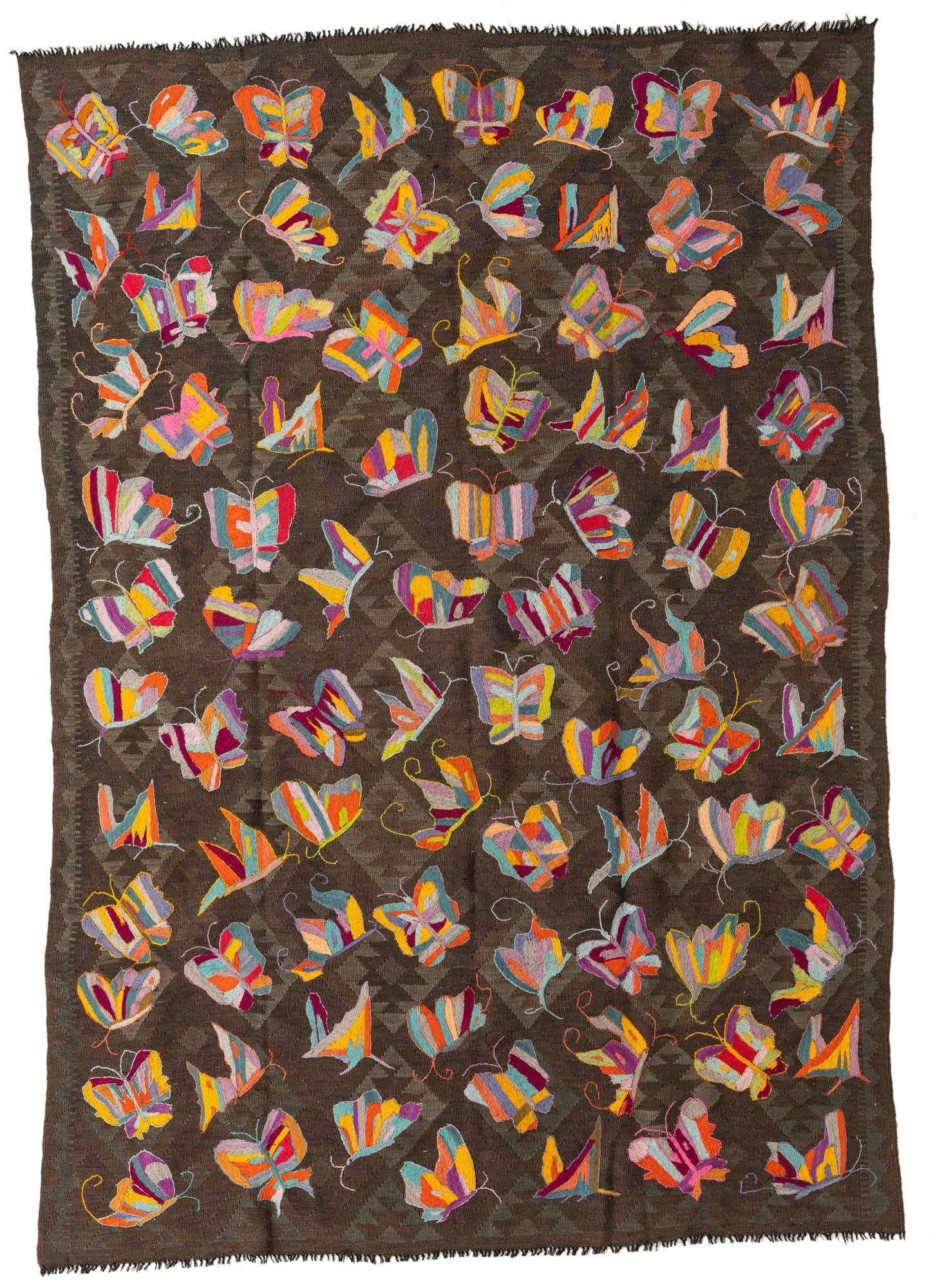6' 4 x 9' 2 Hand Woven Kilim Suzani Wool Rug