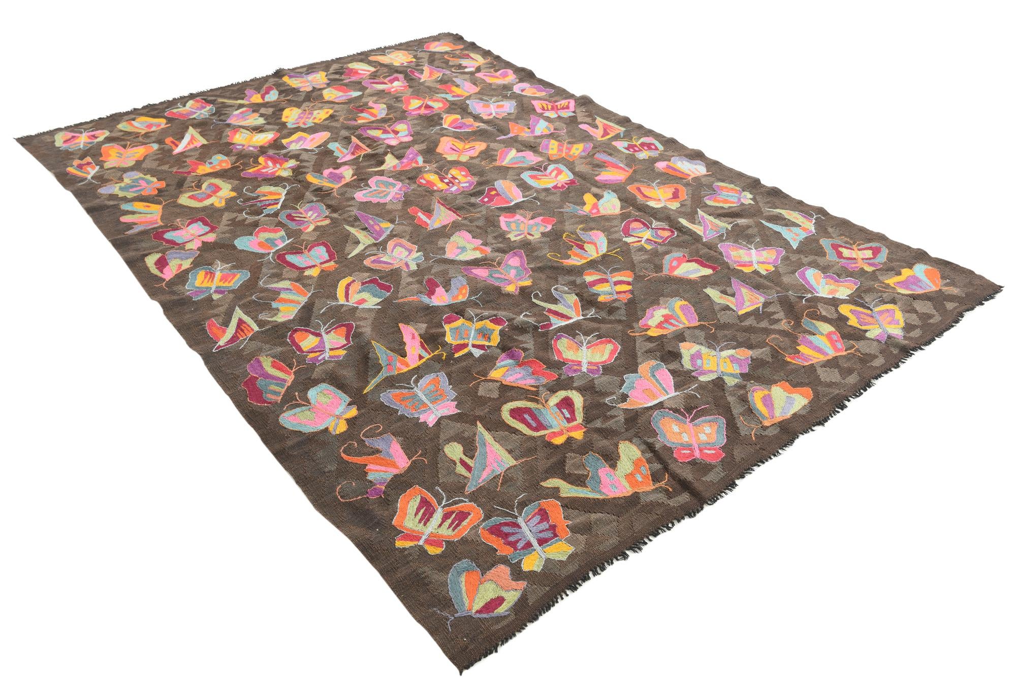 6' 6 x 9' 5 Hand Woven Kilim Suzani Wool Rug