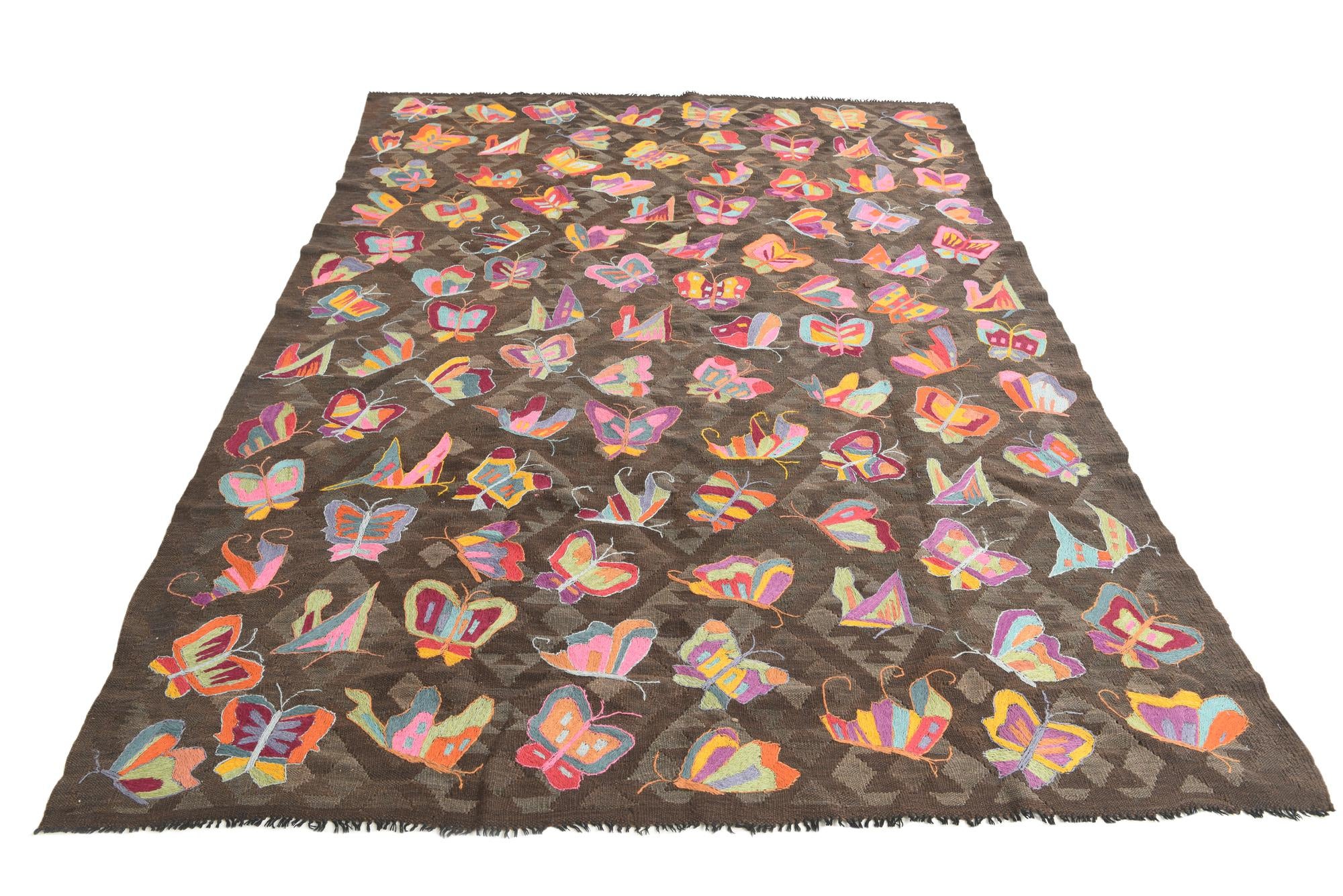 6' 6 x 9' 5 Hand Woven Kilim Suzani Wool Rug