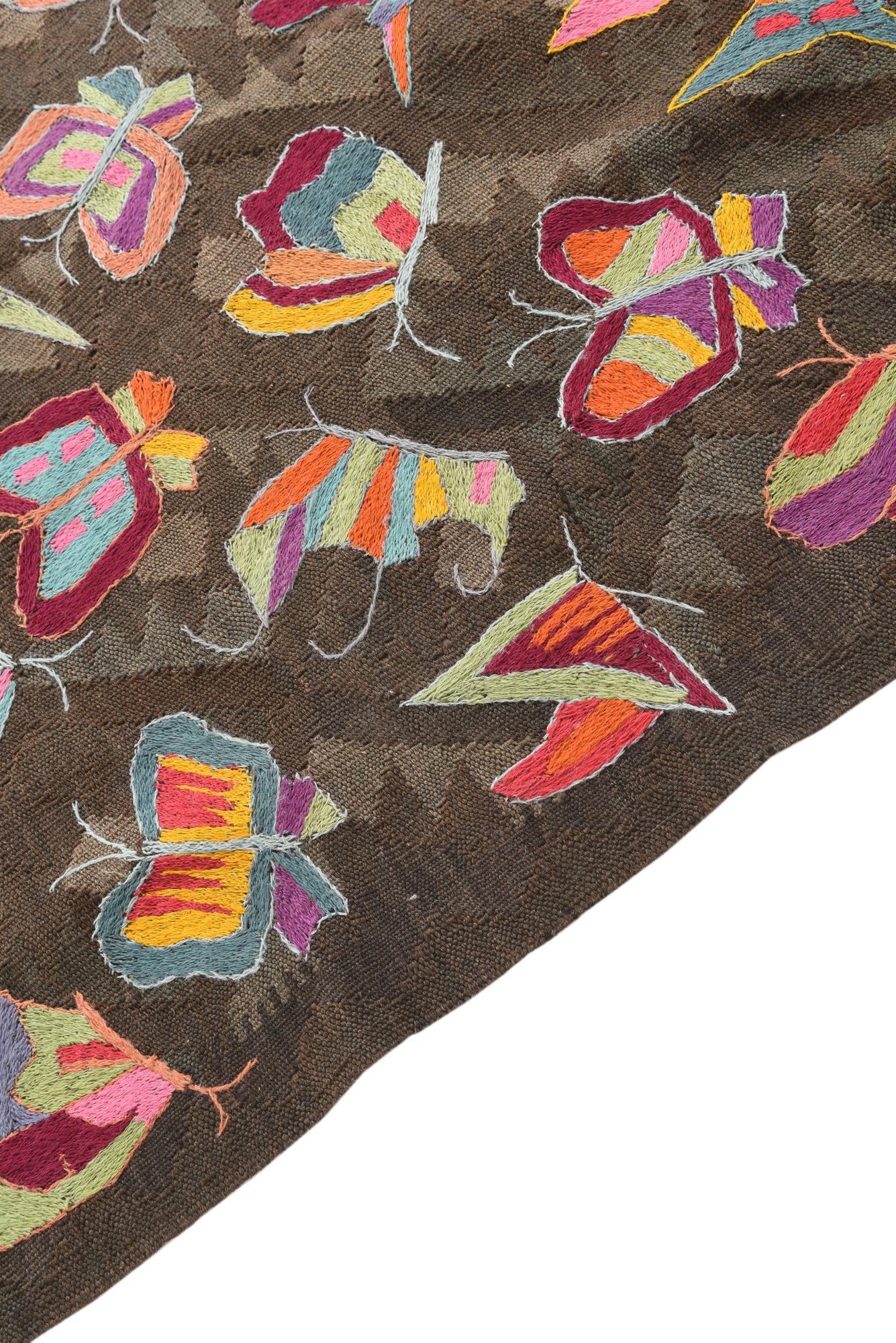 6' 6 x 9' 5 Hand Woven Kilim Suzani Wool Rug
