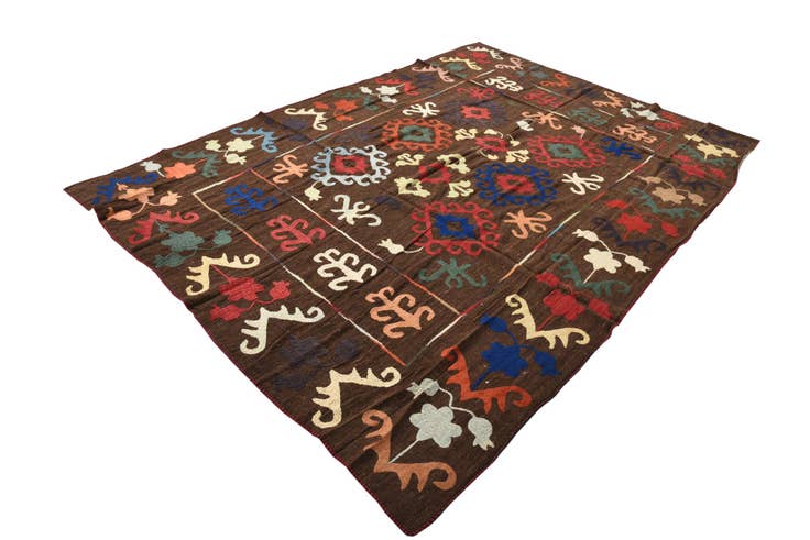 Detail image of 6' 4 x 9' 3 Hand Woven Kilim Suzani Wool Rug