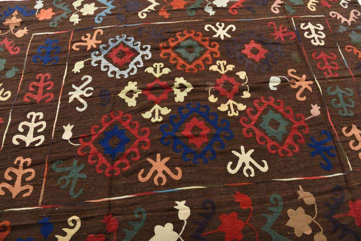 6' 4 x 9' 3 Hand Woven Kilim Suzani Wool Rug